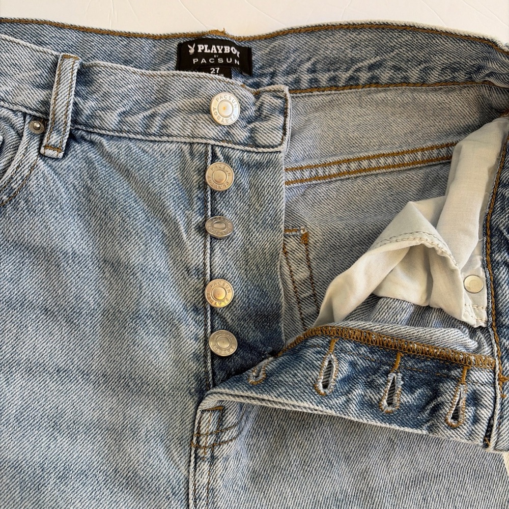 Playboy X Pacsun Jeans Women 27 High Rise Straight Leg Button Fly Logo Denim - Picture 7 of 12